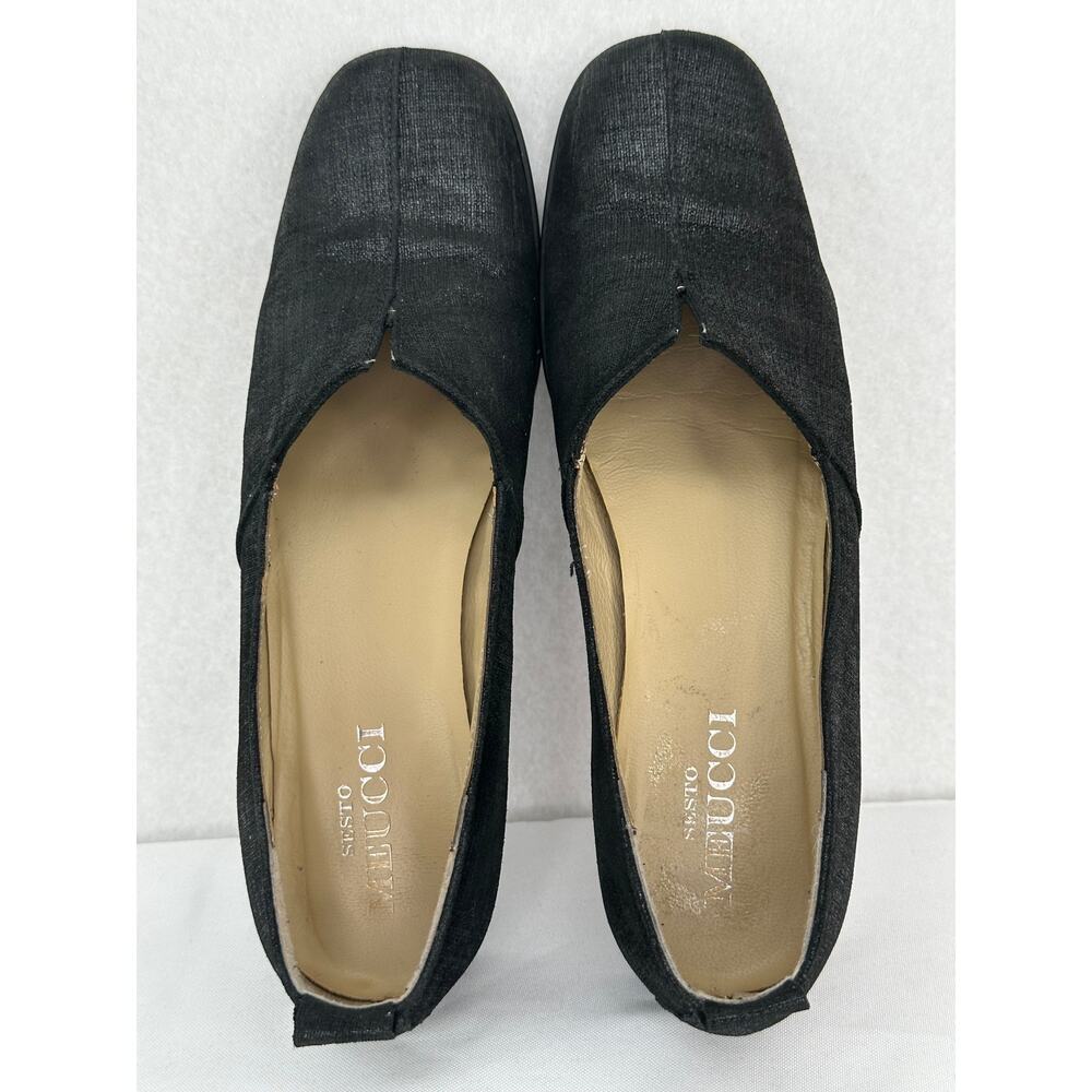 Sesto Meucci Italian Designer Black Shimmer Mini-Heel Slip On Loafers 7N - Picture 4 of 8